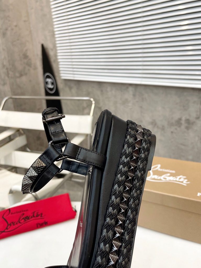 Christian Louboutin　PYRACLOU　クリスチャンルブタン　ウェッジサンダル　厚底サンダル　メタルスパイク　サンダル　ブラック - 画像 6