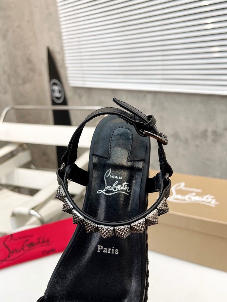 Christian Louboutin　PYRACLOU　クリスチャンルブタン　ウェッジサンダル　厚底サンダル　メタルスパイク　サンダル　ブラック - 画像 7
