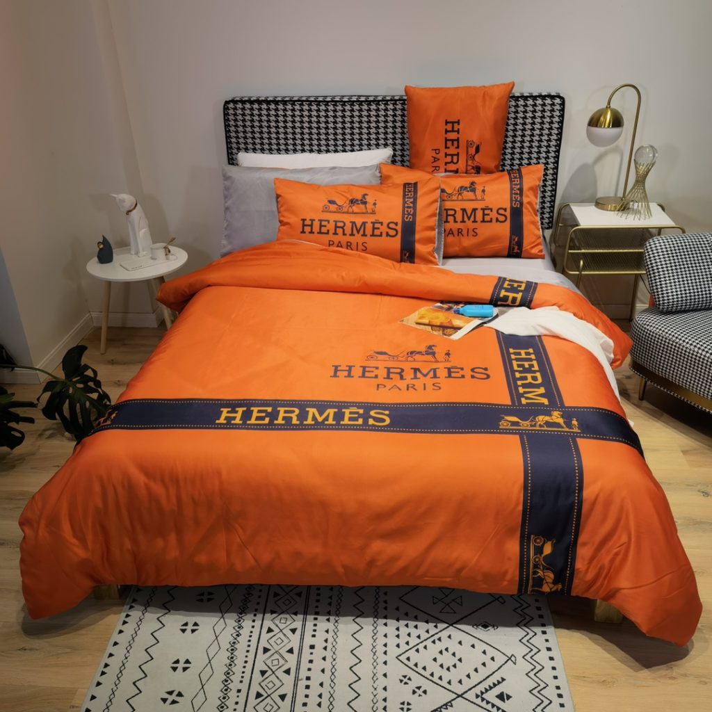 シルク生地　掛け布団カバーセット4点　ダブルサイズ/キングサイズ すべすべベッドカバー　エルメスHERMES　3色 - 画像 7