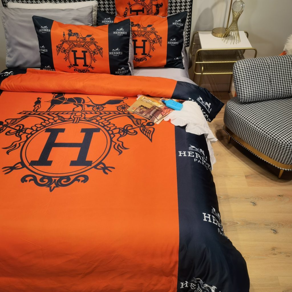 シルク生地　掛け布団カバーセット4点　ダブルサイズ/キングサイズ すべすべベッドカバー　エルメスHERMES　3色 - 画像 3