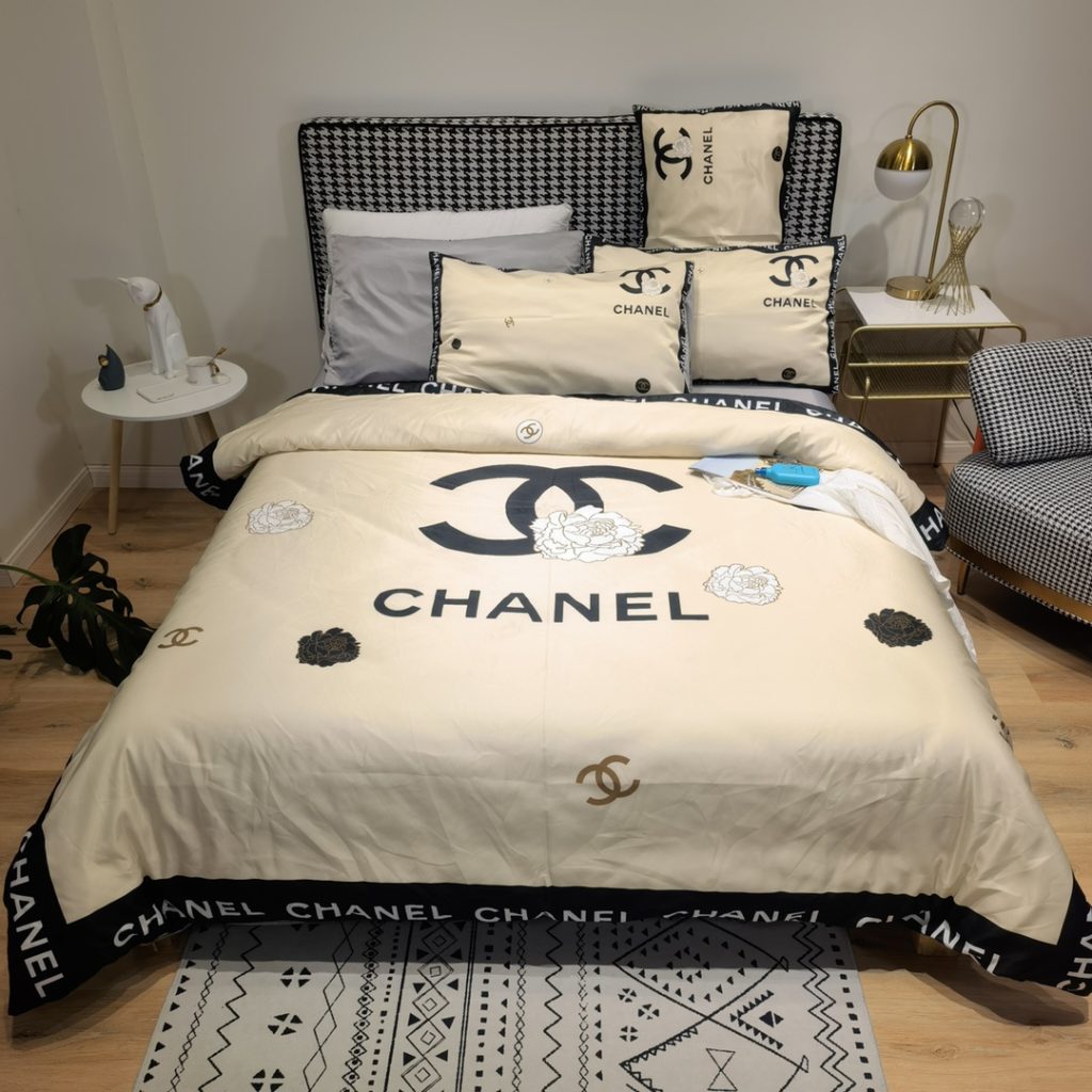シルク生地　掛け布団カバーセット4点　ダブルサイズ/キングサイズ すべすべベッドカバー　シャネルCHANEL　カメリア　4色 - 画像 4