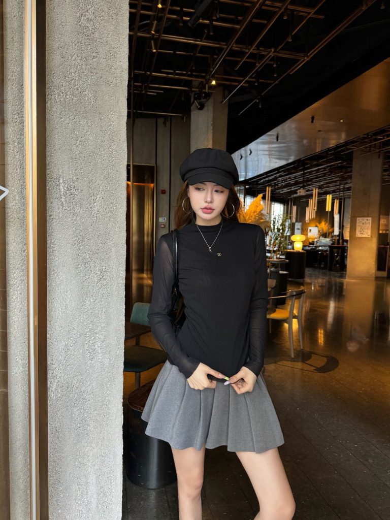香奈儿 レディース ブラウス ブラック 透け感あり リブ素材 3色入 - 画像 4