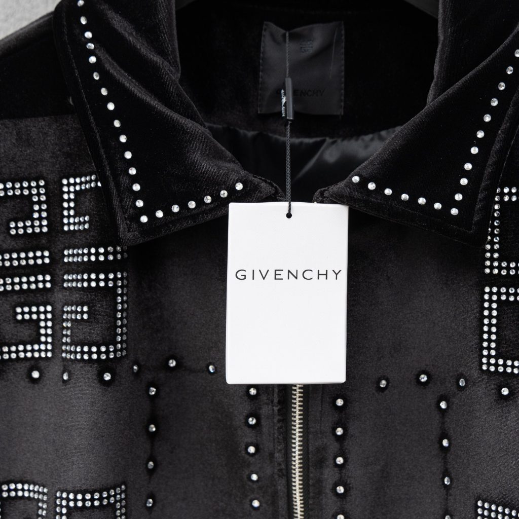 Louis VuittonGivenchy ブラック ベロア フード付きジャケット ストーン デザイン 非常に高品質 1色 - 画像 5