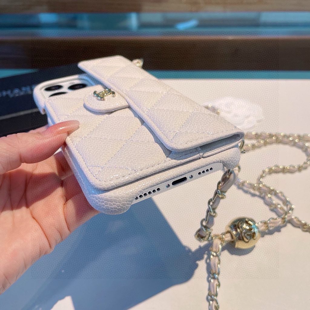 iPhoneケースシャネル チェーン付きスマホケース ホワイト/ブラック 2色入 - 画像 5