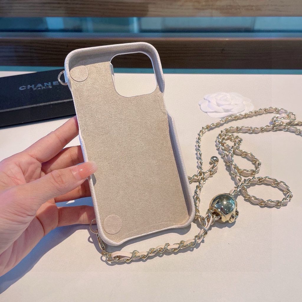 iPhoneケースシャネル チェーン付きスマホケース ホワイト/ブラック 2色入 - 画像 8