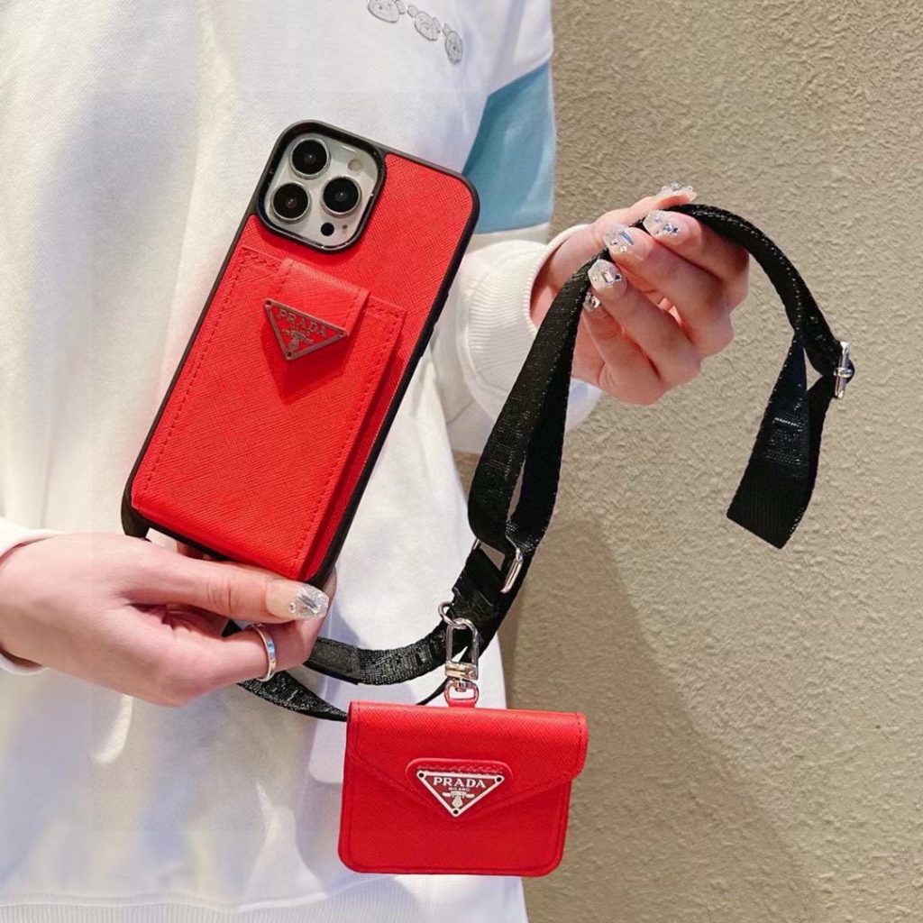 iPhoneケースプラダ プラダ風 スマホケース 2色入 ポケット付き ショルダーストラップ付き 🎁 - 画像 2