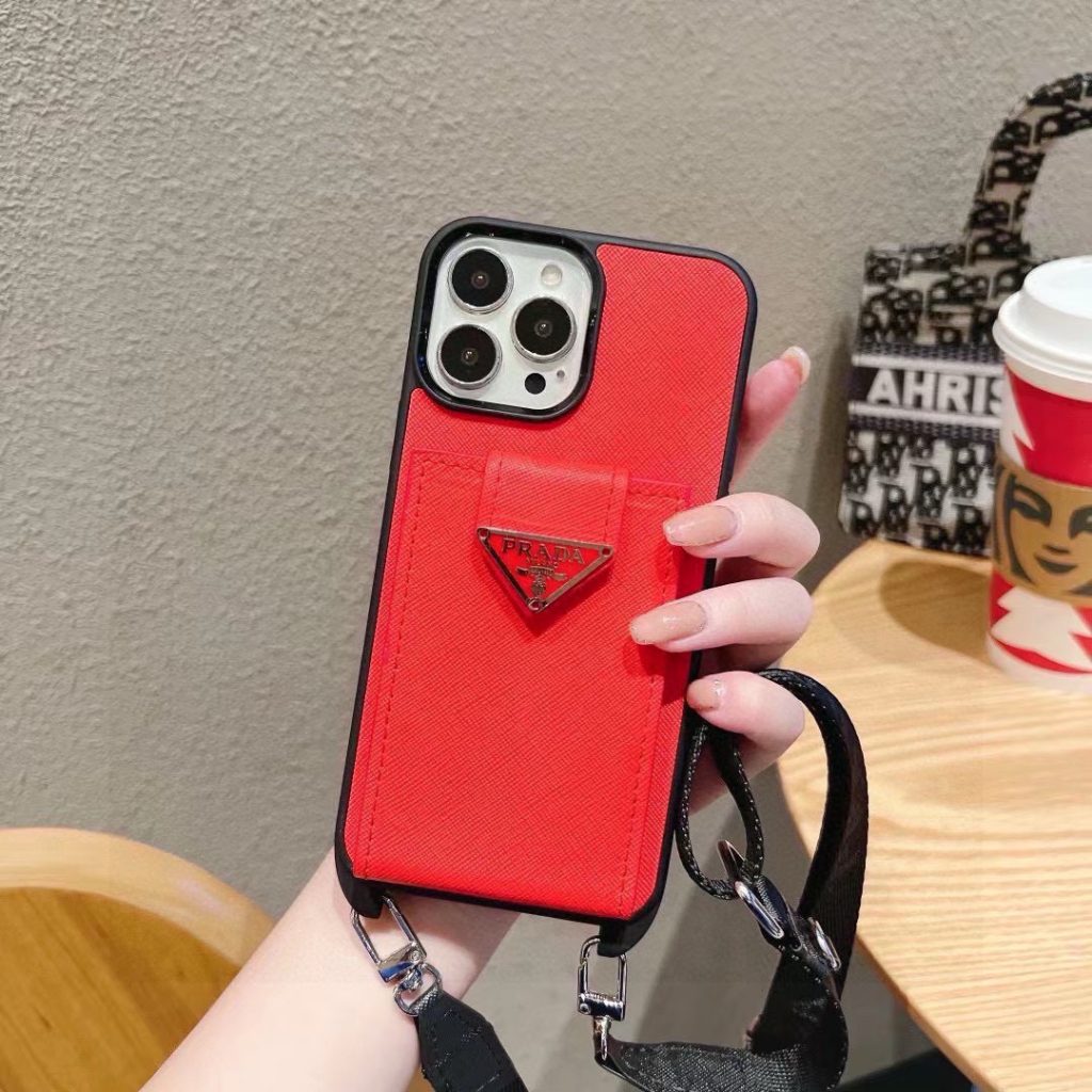 iPhoneケースプラダ プラダ風 スマホケース 2色入 ポケット付き ショルダーストラップ付き 🎁 - 画像 3