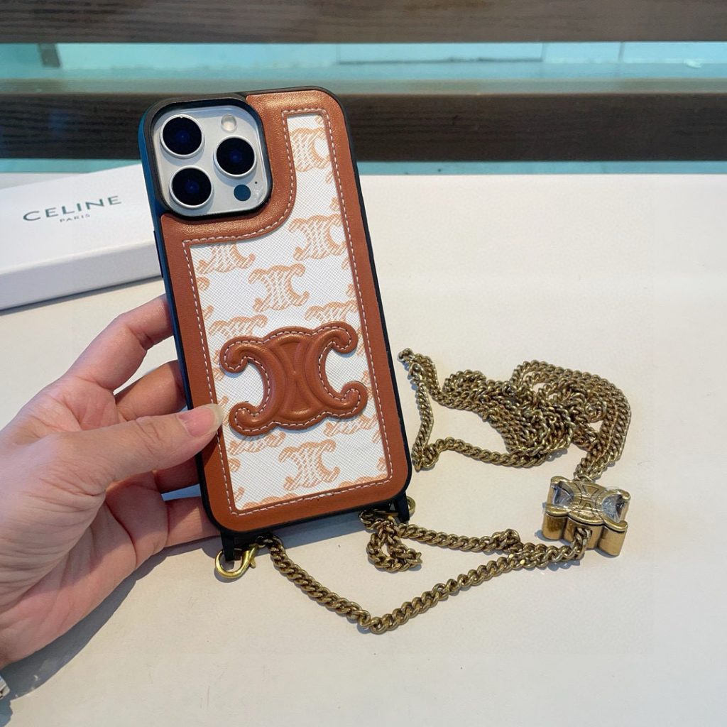 iPhoneケース高級感のある Celine チェーン付きスマホケース 2色入 - 画像 3