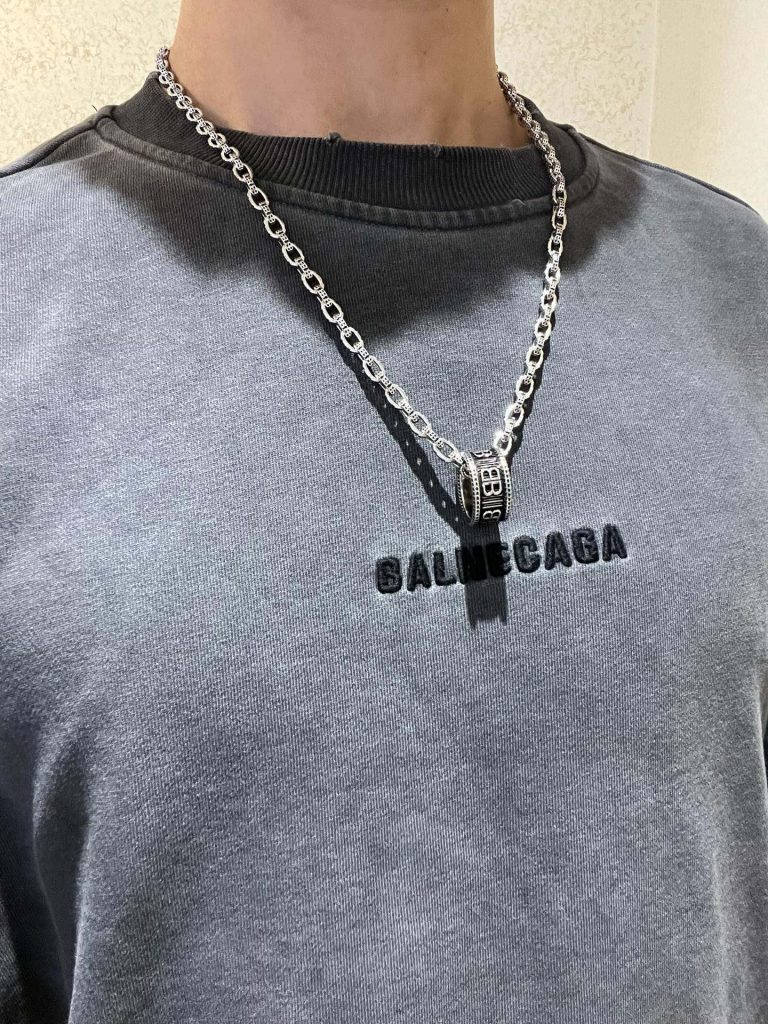 BALenciaga ネックレス メンズ 2色 ロゴ チェーン 31字 - 画像 3