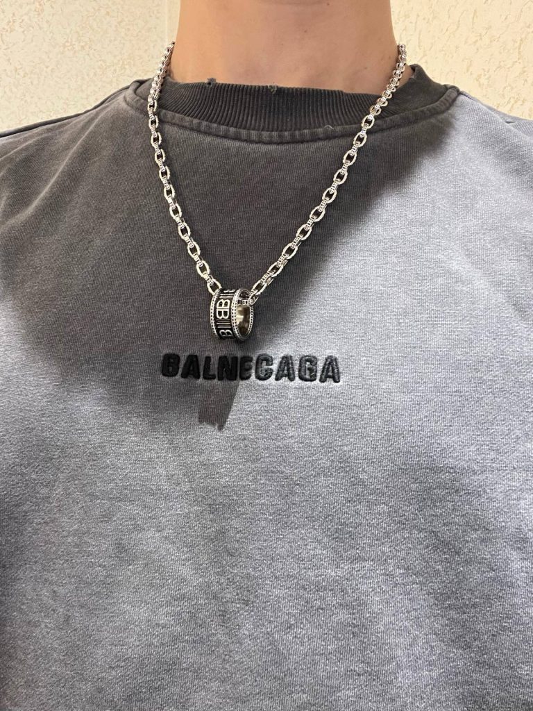 BALenciaga ネックレス メンズ 2色 ロゴ チェーン 31字 - 画像 6