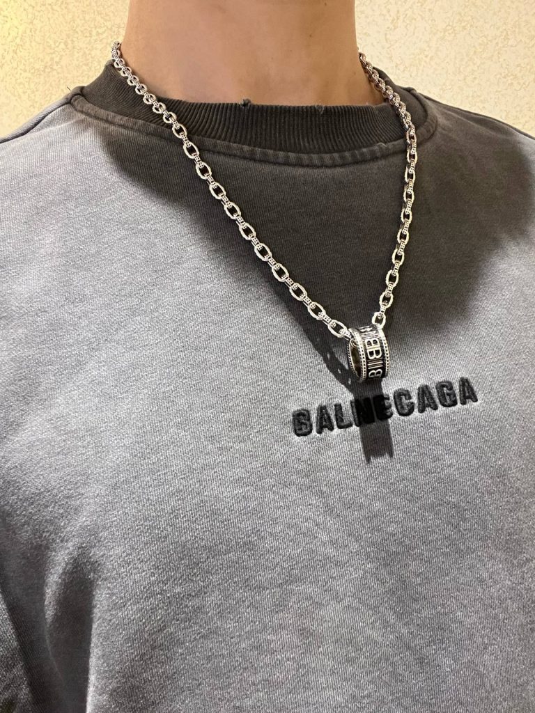 BALenciaga ネックレス メンズ 2色 ロゴ チェーン 31字 - 画像 7