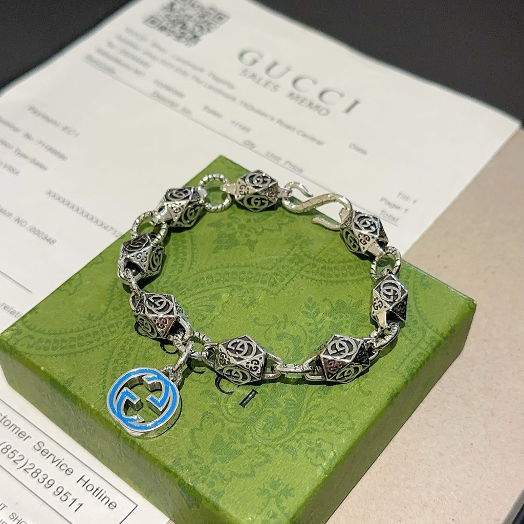 GUCCI ブレスレット シルバー ブルーエンamel メンズ 1点物 🖤 - 画像 2