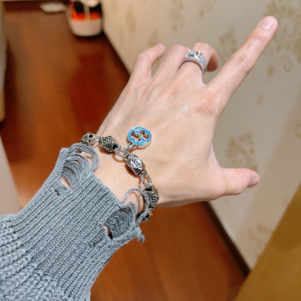 GUCCI ブレスレット シルバー ブルーエンamel メンズ 1点物 🖤 - 画像 3