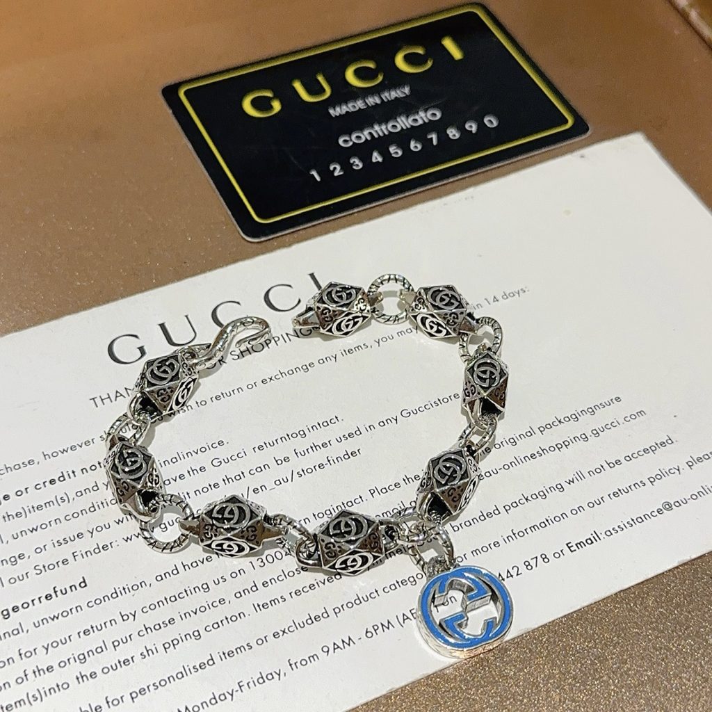 GUCCI ブレスレット シルバー ブルーエンamel メンズ 1点物 🖤 - 画像 5