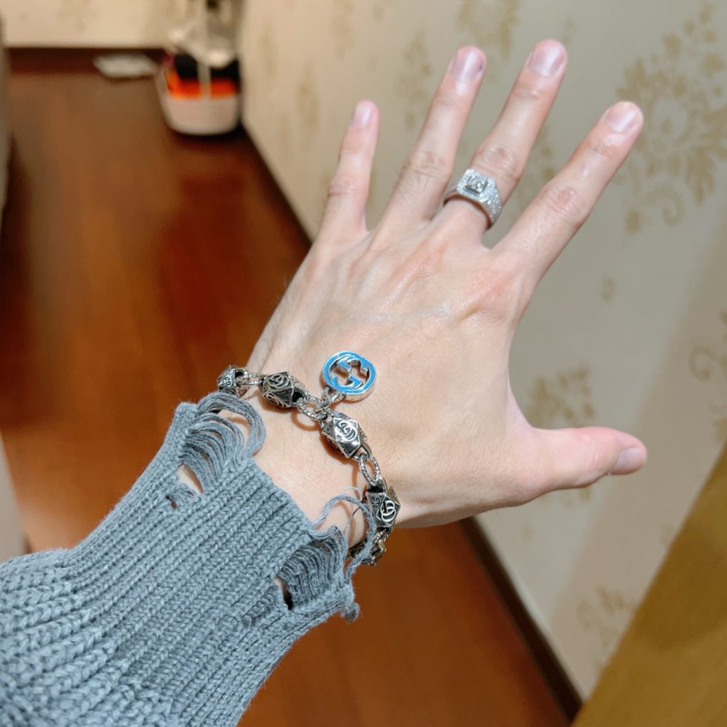 GUCCI ブレスレット シルバー ブルーエンamel メンズ 1点物 🖤 - 画像 7
