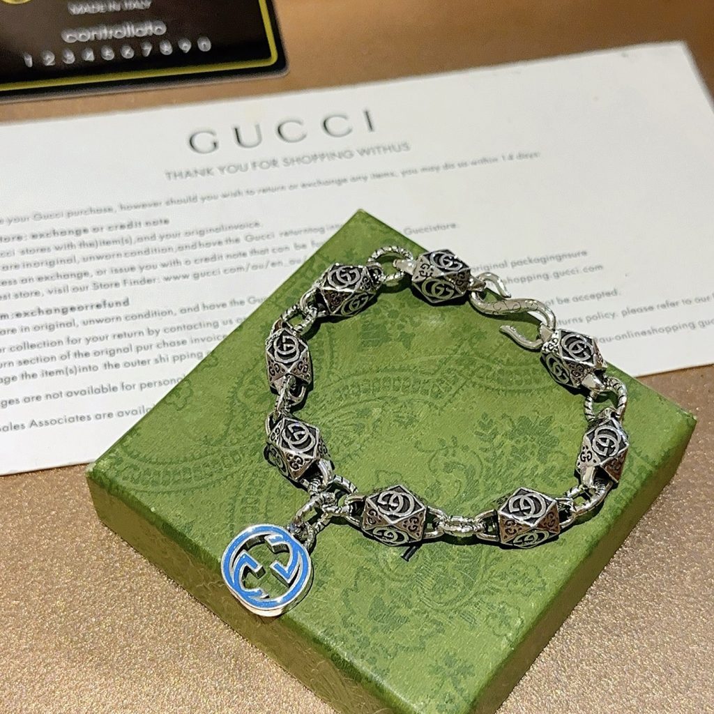 GUCCI ブレスレット シルバー ブルーエンamel メンズ 1点物 🖤 - 画像 8
