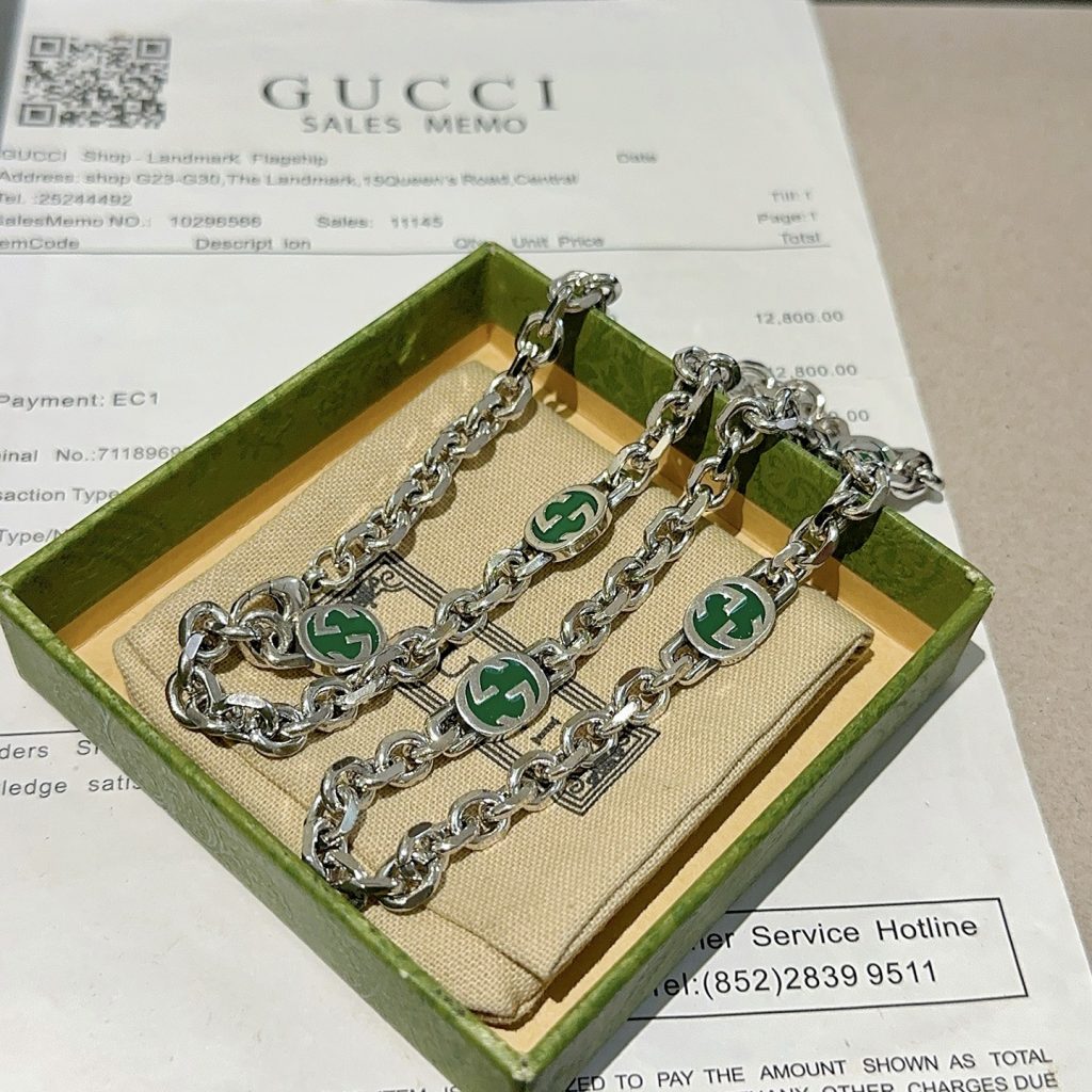 グッチ シルバーネックレス 緑色MGMロゴ 3色入 🌿 - 画像 7