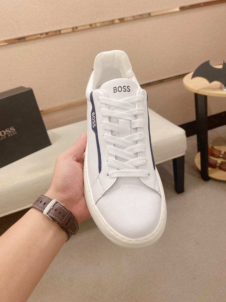 HUGO BOSS メンズ スニーカー 白色 ブルー ディテール 高品質 ローカットシューズ 64文字 - 画像 2