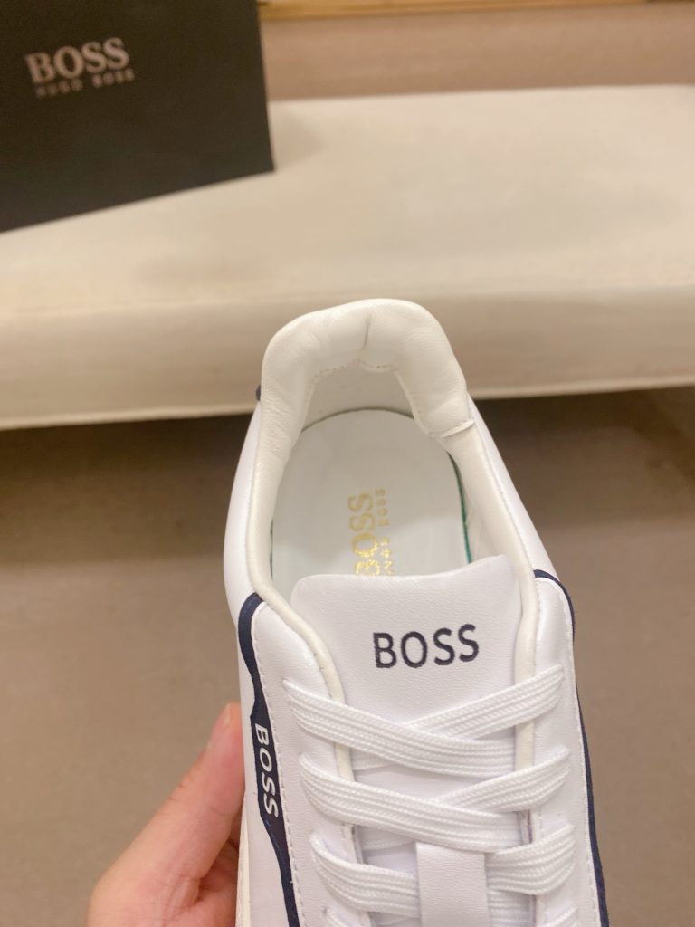 HUGO BOSS メンズ スニーカー 白色 ブルー ディテール 高品質 ローカットシューズ 64文字 - 画像 6