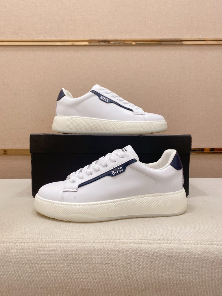 HUGO BOSS メンズ スニーカー 白色 ブルー ディテール 高品質 ローカットシューズ 64文字 - 画像 7