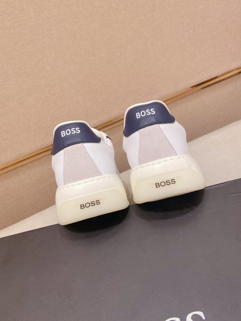 HUGO BOSS メンズ スニーカー 白色 ブルー ディテール 高品質 ローカットシューズ 64文字 - 画像 8