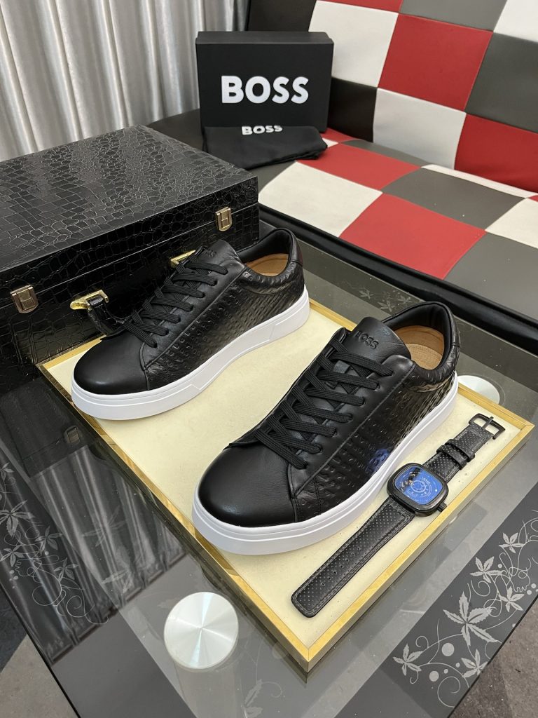 ブラック ボス メンズ スニーカー 3色 ロゴ レザー 靴 1枚目 👞 - 画像 2