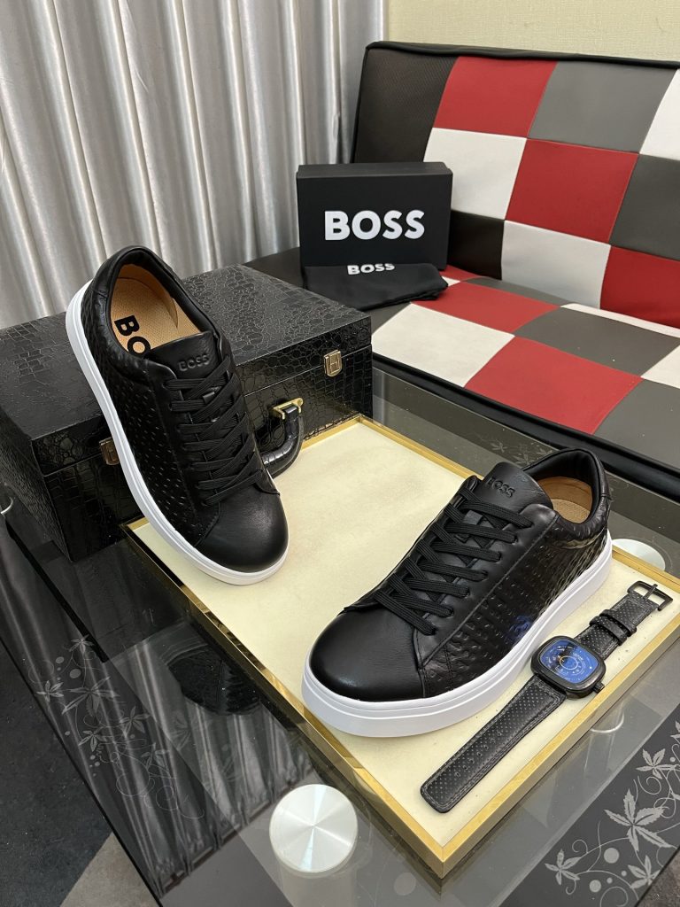 ブラック ボス メンズ スニーカー 3色 ロゴ レザー 靴 1枚目 👞 - 画像 3