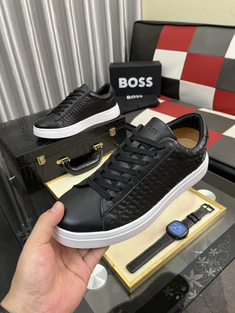 ブラック ボス メンズ スニーカー 3色 ロゴ レザー 靴 1枚目 👞 - 画像 5