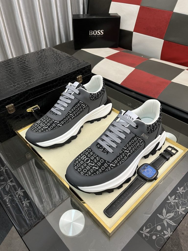BOSS メンズ スニーカー ブラック グレー 2色 ロゴプリント ファッションシューズ 🥾 - 画像 2