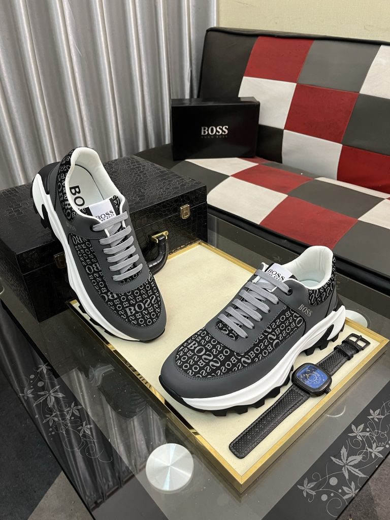 BOSS メンズ スニーカー ブラック グレー 2色 ロゴプリント ファッションシューズ 🥾 - 画像 3