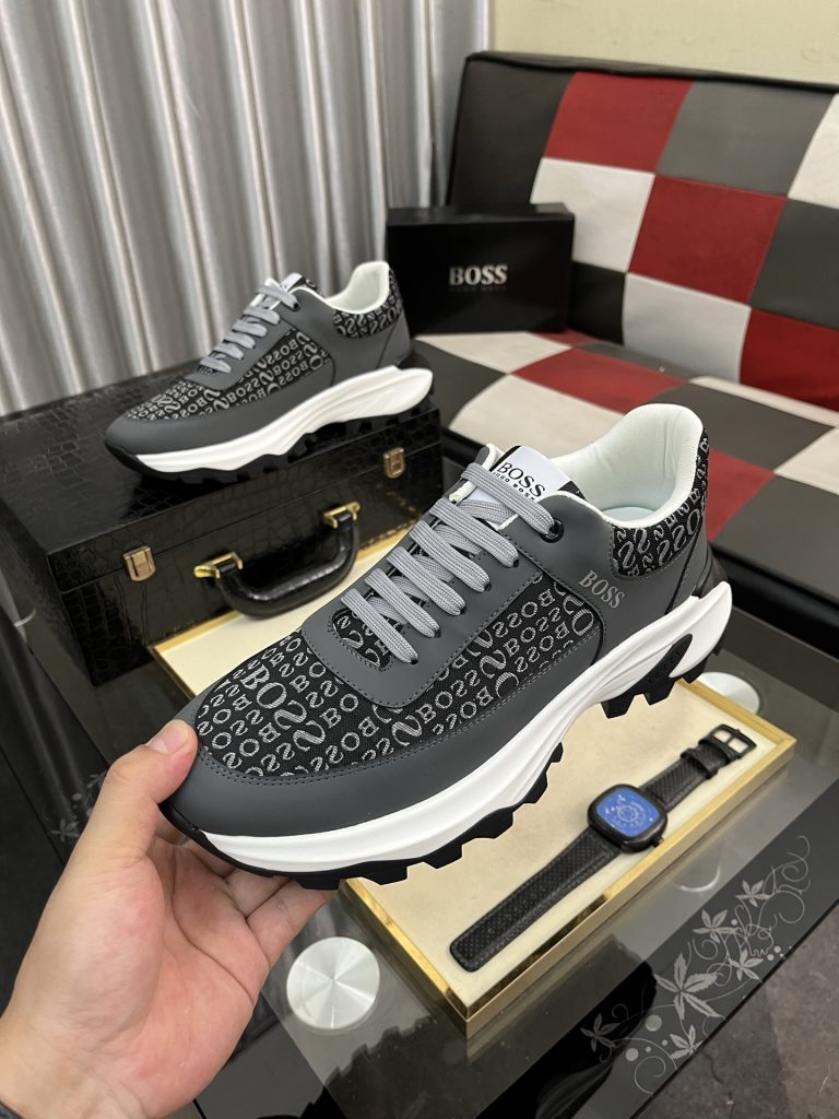 BOSS メンズ スニーカー ブラック グレー 2色 ロゴプリント ファッションシューズ 🥾 - 画像 5