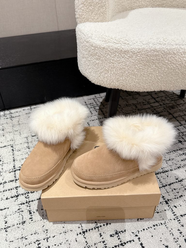 UGG レディース ブーツ ファー付き ベージュ 保温 防寒 2色 - 画像 3