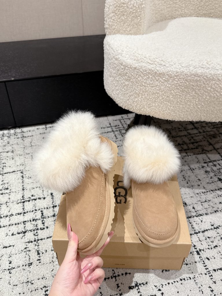 UGG レディース ブーツ ファー付き ベージュ 保温 防寒 2色 - 画像 4