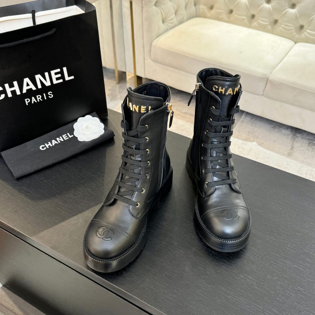CHANEL ブーツ レディース ブラック 本革 ファッション リボン ミディアムブーツ 1色 - 画像 5