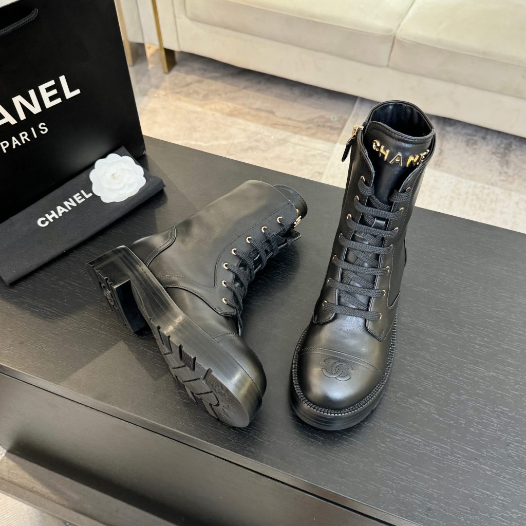 CHANEL ブーツ レディース ブラック 本革 ファッション リボン ミディアムブーツ 1色 - 画像 6