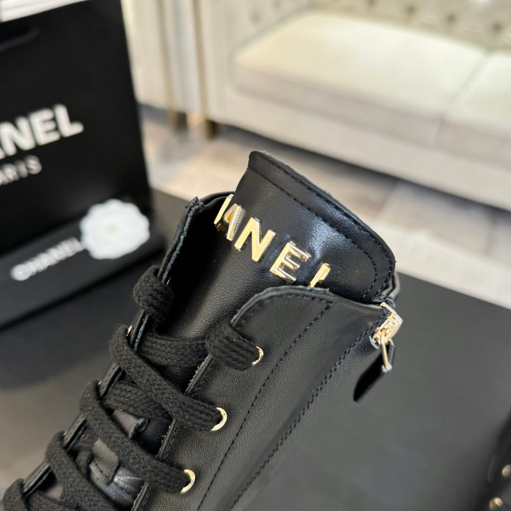 CHANEL ブーツ レディース ブラック 本革 ファッション リボン ミディアムブーツ 1色 - 画像 7