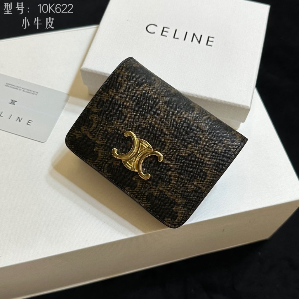 セリーヌ Celine 10K622 ミニ二つ折り財布 ブラウン ブラック シグネチャー レザー 小牛革 二つ折り財布 - 画像 4