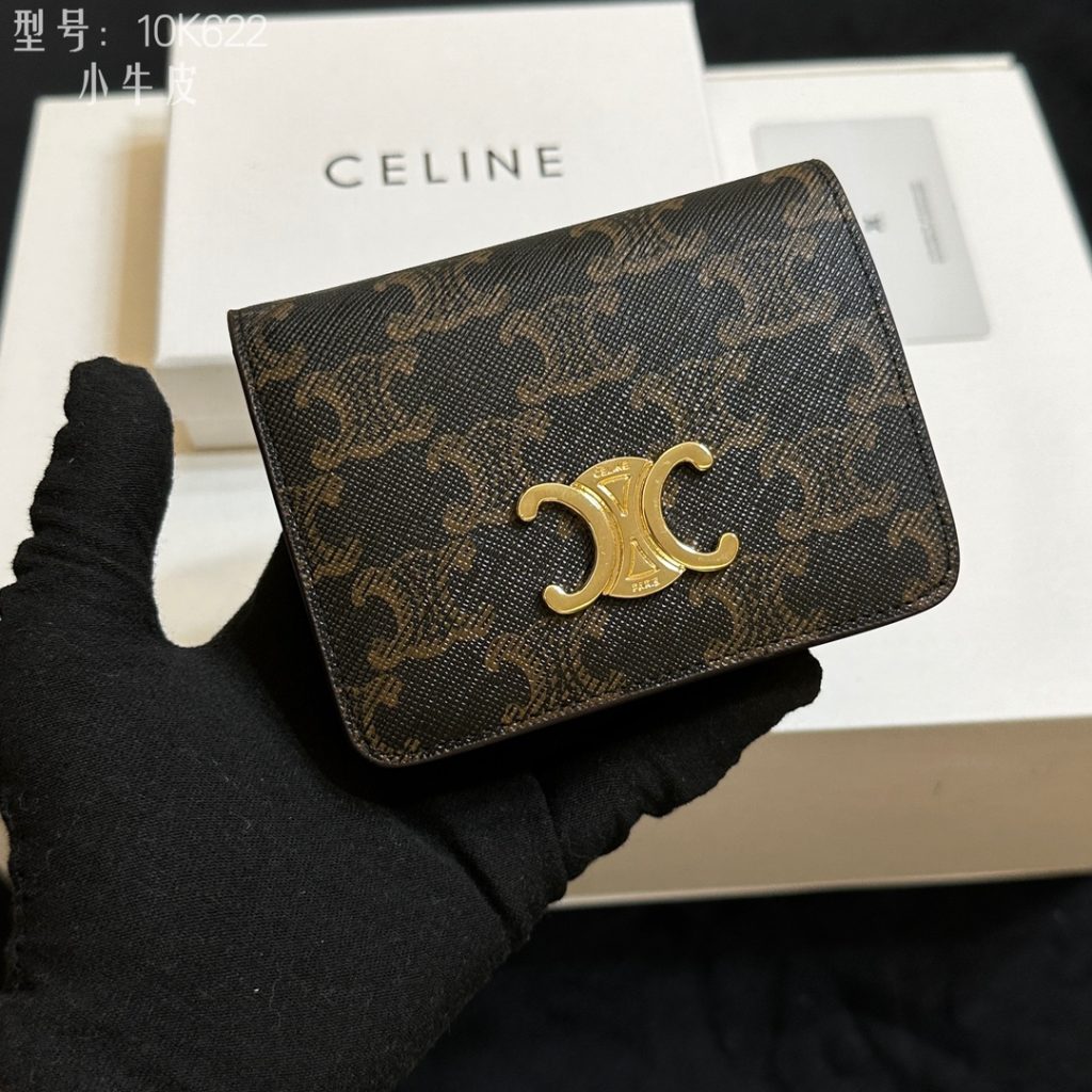 セリーヌ Celine 10K622 ミニ二つ折り財布 ブラウン ブラック シグネチャー レザー 小牛革 二つ折り財布 - 画像 5