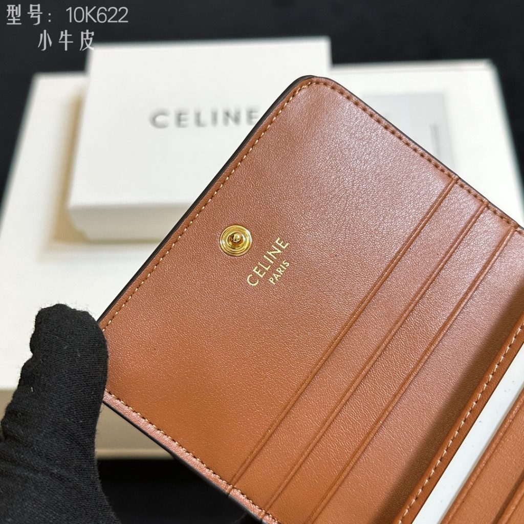 セリーヌ Celine 10K622 ミニ二つ折り財布 ブラウン ブラック シグネチャー レザー 小牛革 二つ折り財布 - 画像 7