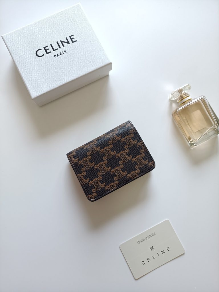CELINE セリーヌ ウォレット ブラウン シマーリング ブラック 二つ折り 財布 1枚 カード入れ付き メンズ レディース - 画像 3