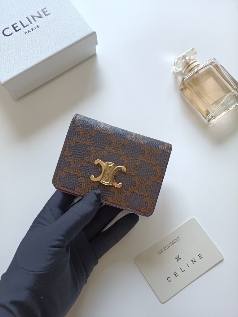 CELINE セリーヌ ウォレット ブラウン シマーリング ブラック 二つ折り 財布 1枚 カード入れ付き メンズ レディース - 画像 4
