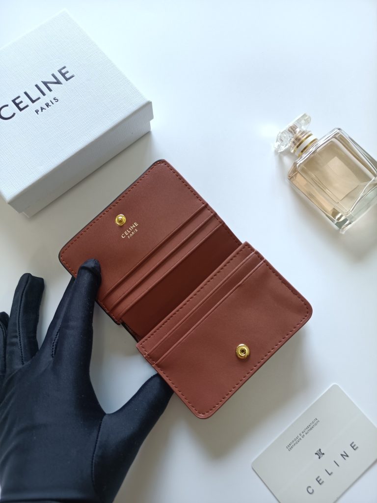 CELINE セリーヌ ウォレット ブラウン シマーリング ブラック 二つ折り 財布 1枚 カード入れ付き メンズ レディース - 画像 5