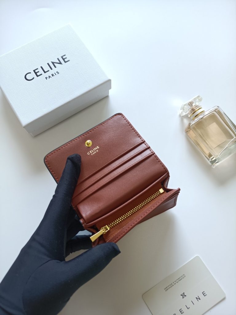 CELINE セリーヌ ウォレット ブラウン シマーリング ブラック 二つ折り 財布 1枚 カード入れ付き メンズ レディース - 画像 6