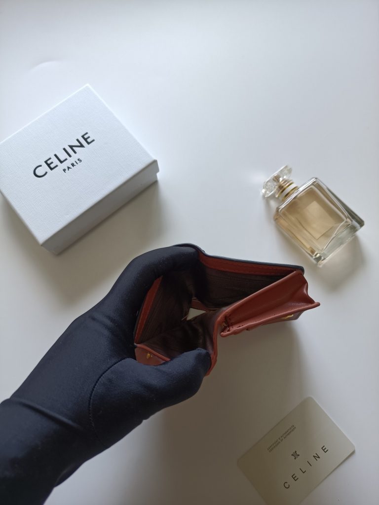 CELINE セリーヌ ウォレット ブラウン シマーリング ブラック 二つ折り 財布 1枚 カード入れ付き メンズ レディース - 画像 7