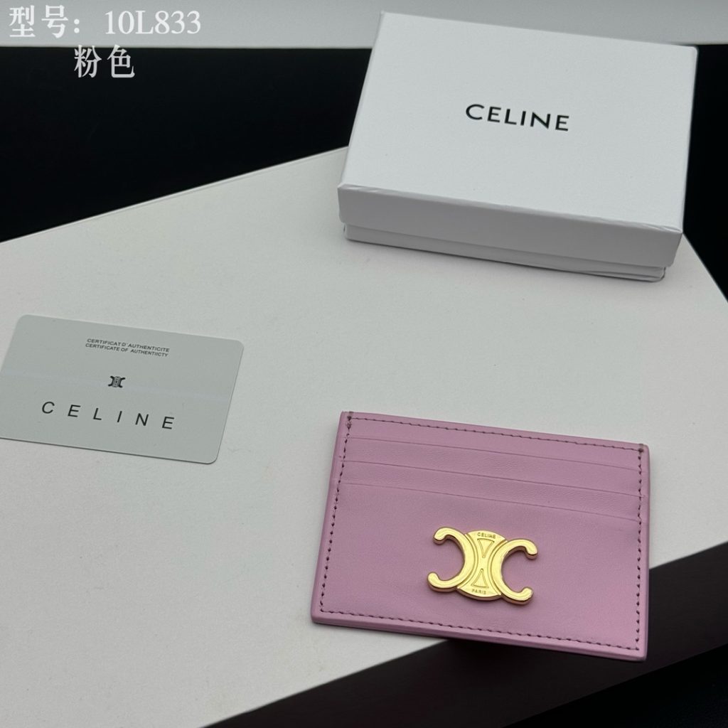 CELINE セリーヌ カードケース 10L833 ピンク 1枚入れ レザー シンプルデザイン 細身 大人可愛い 本物認証済み - 画像 3