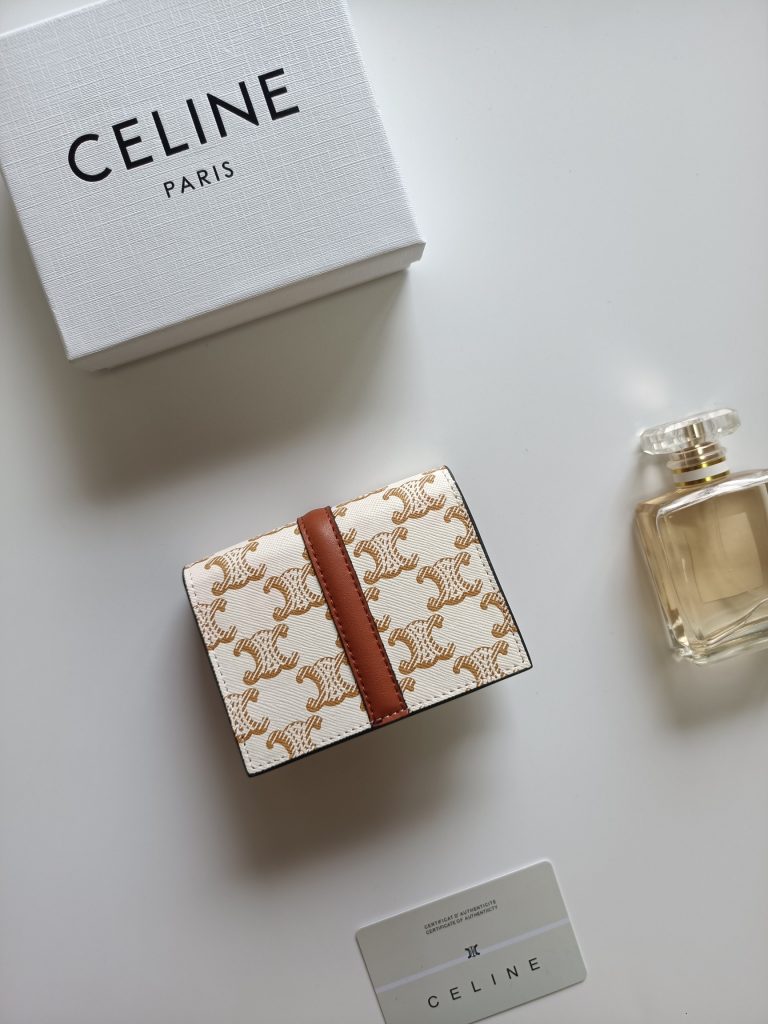 CELINE プチキャリ ウォレット レザー コインケース 2way ホワイト×ブラウン 1色入 - 画像 3