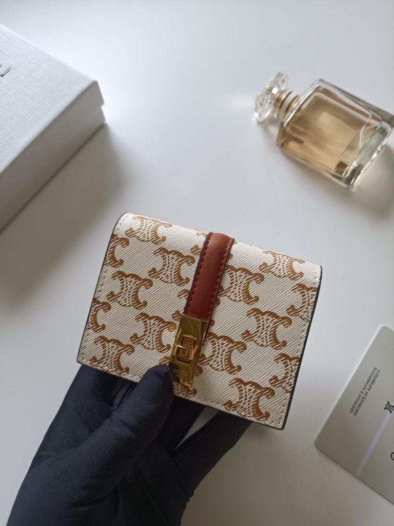 CELINE プチキャリ ウォレット レザー コインケース 2way ホワイト×ブラウン 1色入 - 画像 4