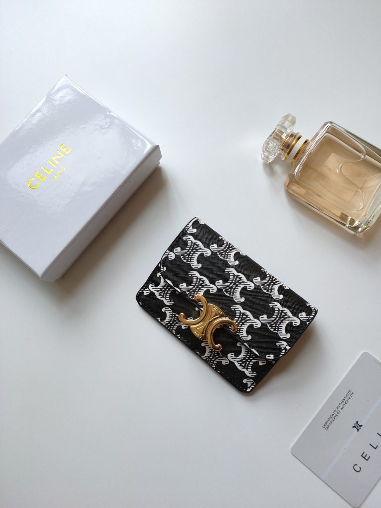 CELINE シリーズ ブラック プリンティング カードケース トランクス柄 ゴールドプレート 二つ折り財布 - 画像 2