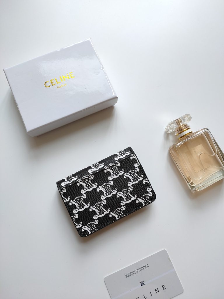 CELINE シリーズ ブラック プリンティング カードケース トランクス柄 ゴールドプレート 二つ折り財布 - 画像 3