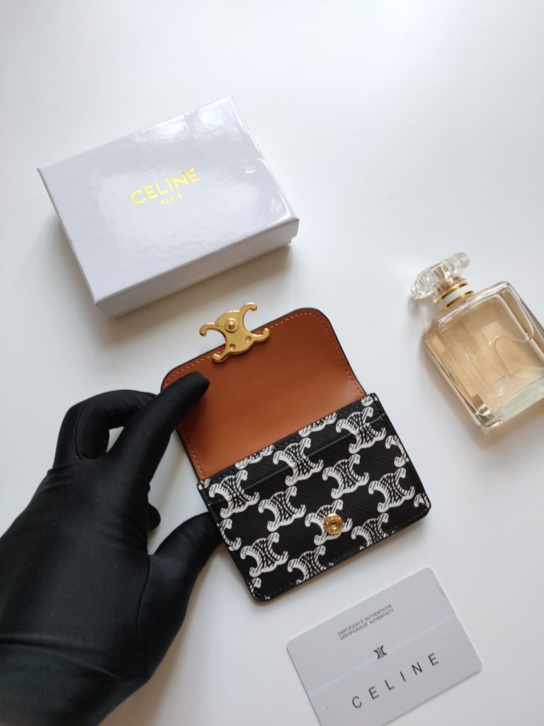 CELINE シリーズ ブラック プリンティング カードケース トランクス柄 ゴールドプレート 二つ折り財布 - 画像 5